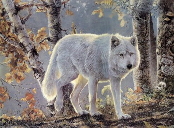 狼 Painting - 白樺のオオカミ